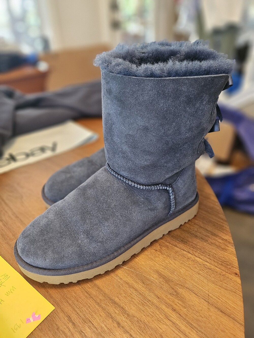 UGG Bailey Bows Women's Suede Cozy Winter Fur Boots - Gray Blue Size 9